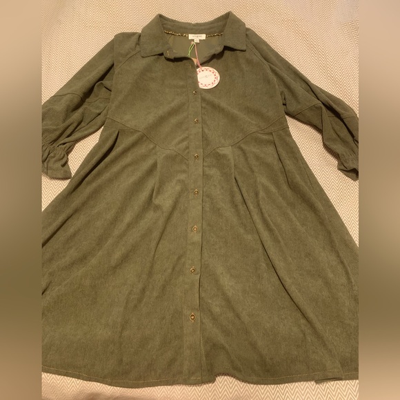 NWT! Umgee cordouroy button front western dress in olive green. Size small. - Picture 1 of 5